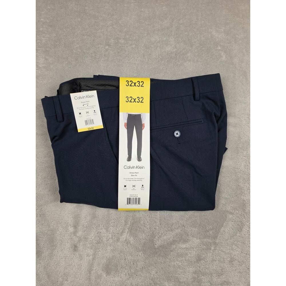 Calvin Klein Dress Pant Men 32x32 Blue Slim Fit Stretch Wicking 1882280